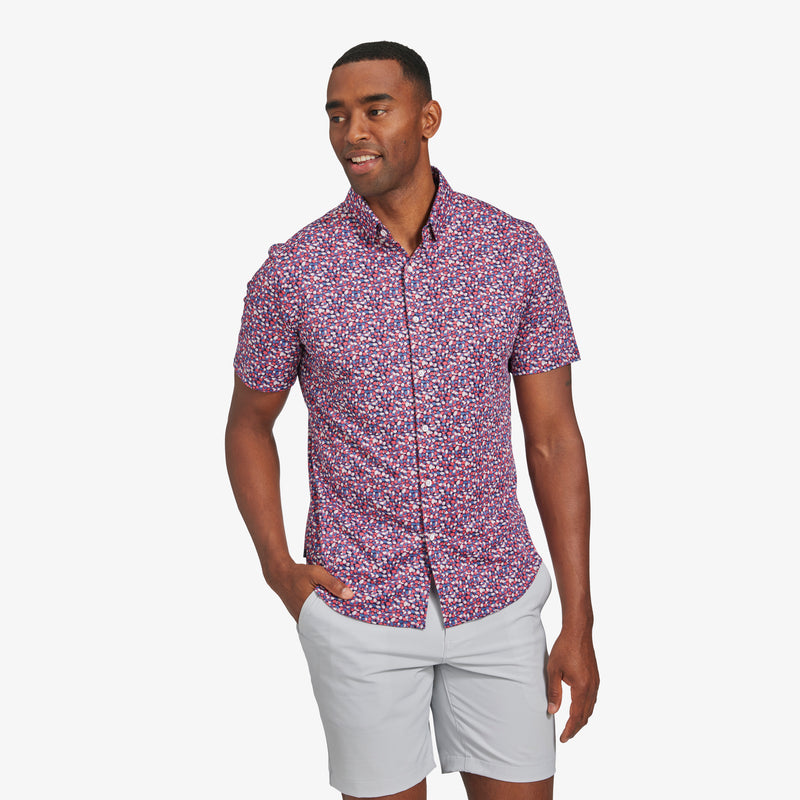 Halyard Short Sleeve - Navy Red Circles Print, featured product shot
