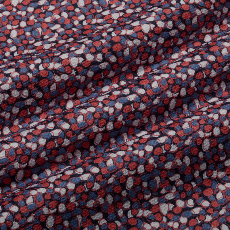 Halyard Short Sleeve - Navy Red Circles Print, fabric swatch closeup