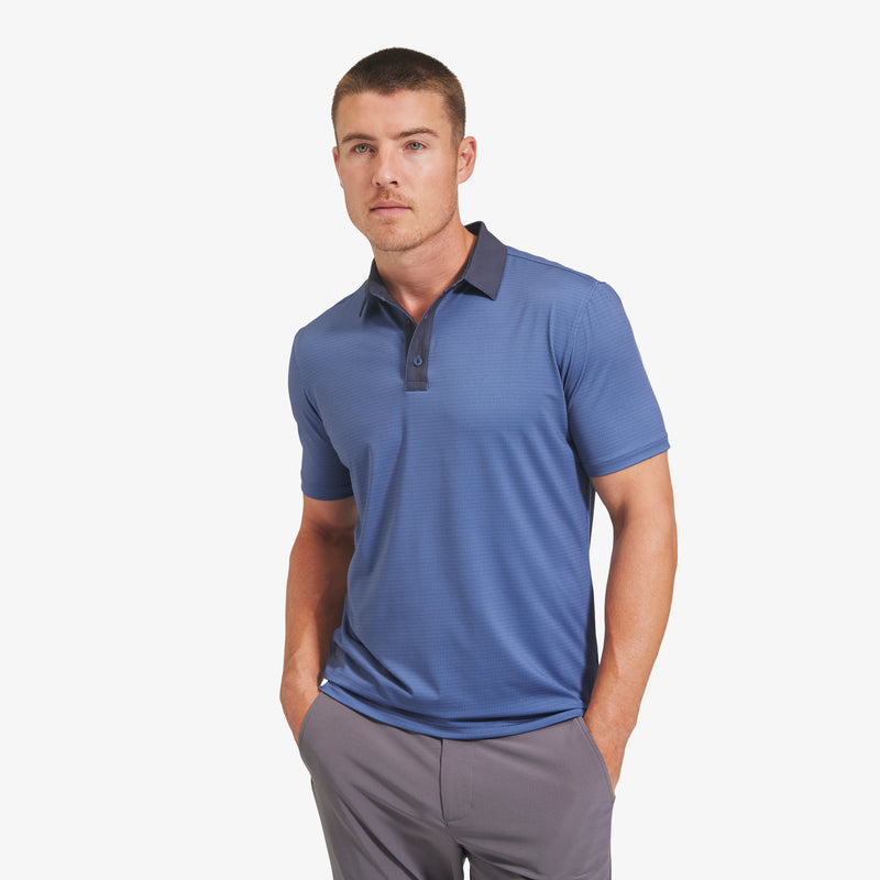 Versa Polo - Navy Texture Print with Contrast, featured product shot