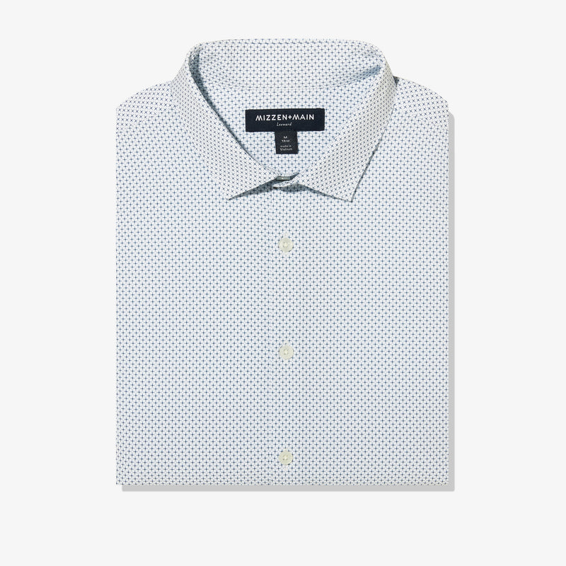 Leeward Dress Shirt - White Navy Plus Print, lifestyle/model