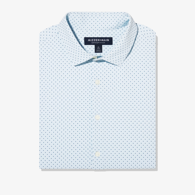 Monaco Dress Shirt - Blue Micro Print on Check, lifestyle/model