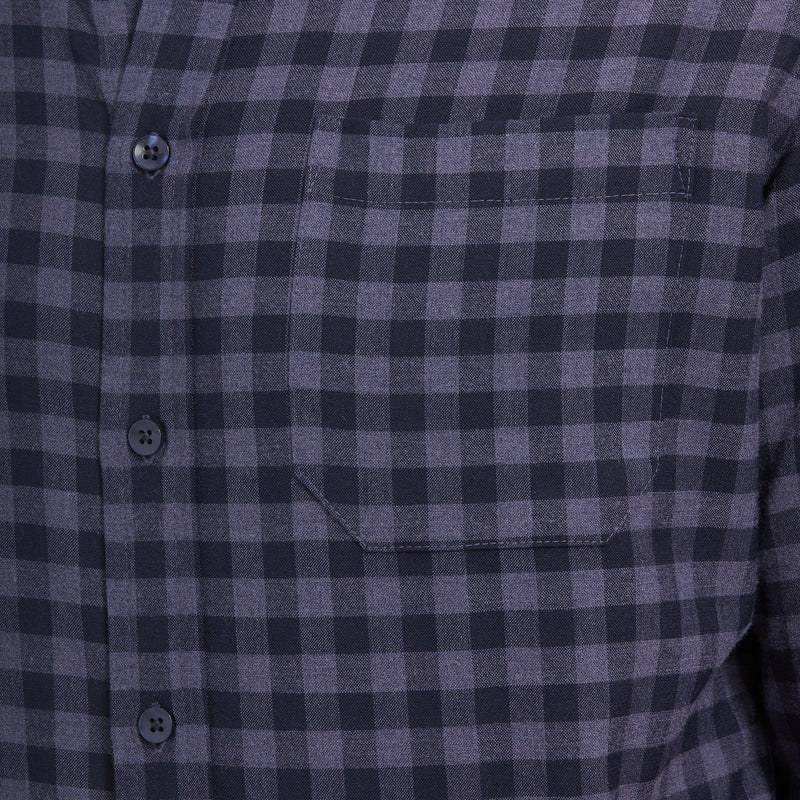 City Flannel - Navy Gray Gingham Check, fabric swatch closeup