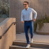 Monaco Dress Shirt - Peach Blue Mini Dot Print, lifestyle/model photo