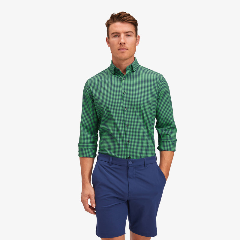 Leeward Dress Shirt - Green Navy Gingham, featured product shot