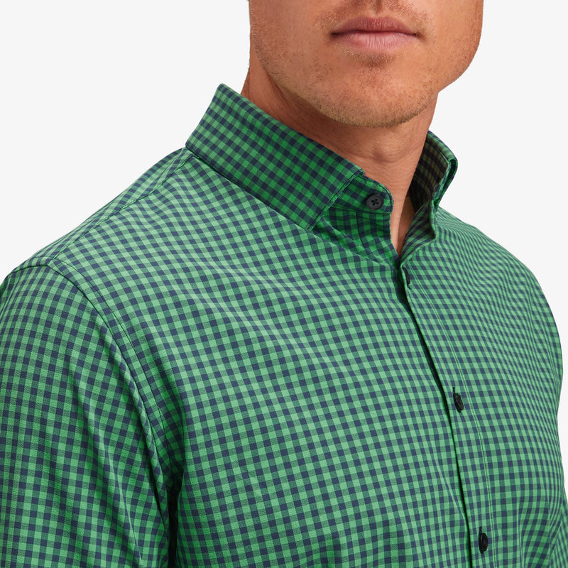 Leeward Dress Shirt - Green Navy Gingham, fabric swatch closeup