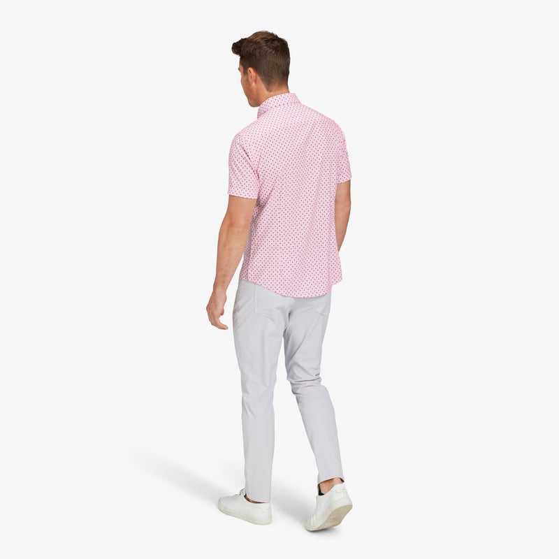Leeward Short Sleeve - Pink Foulard Print, lifestyle/model