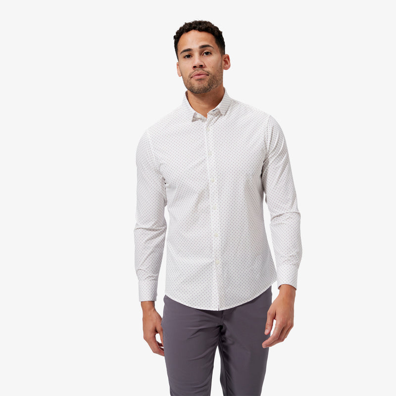 Leeward No Tuck Dress Shirt - White Gray Geo Print, featured product shot