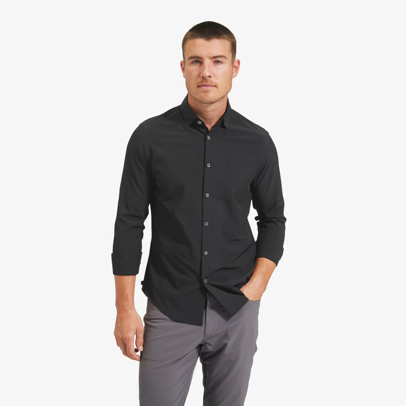Leeward No Tuck Dress Shirt - Black Solid, lifestyle/model