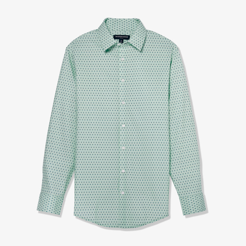 Leeward Dress Shirt - Blue Tint Geo Print, fabric swatch closeup