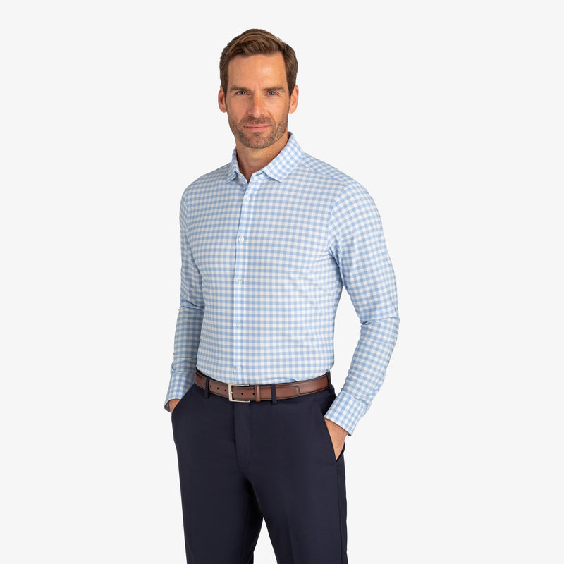 Leeward Dress Shirt - Light Blue Check, lifestyle/model